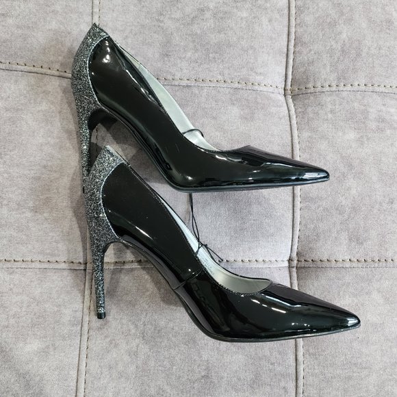 NEW Marc Fisher Black Pointed Toe Glitter Pump Patent Leather Size 9M - Picture 5 of 9